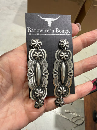 Leander Tahe Sterling Silver Repoussé Dangle Earrings
