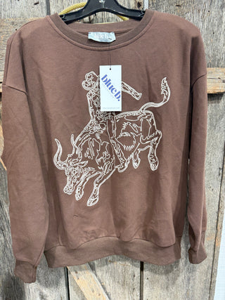 Brown Bull Rider Sweatshirt-SMALL ONLY