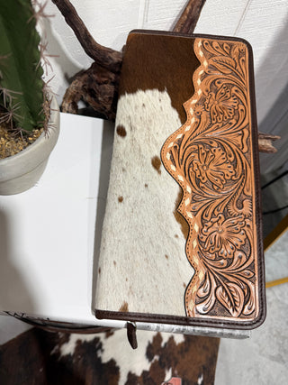 Cowhide & Tooled Leather Flat Travel Jewelry Case