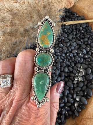 Triple Stone Turquoise Statement Ring – German Silver