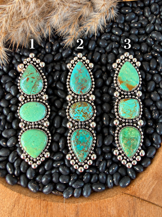Triple Stone Turquoise Statement Ring – German Silver
