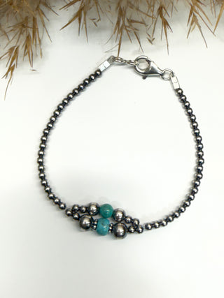Sterling Silver & Turquoise Beaded Bracelet | 7.5” Western Bracelet