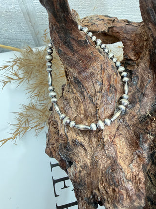 Sterling Silver Navajo Pearl Style Stretch Bracelet with Torpedo Beads