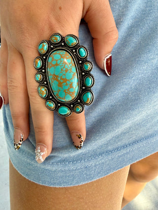 Turquoise & Copper Matrix Western Statement Ring – Adjustable
