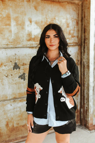 Cattle Cardi Black Hereford Cardigan Sweater