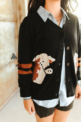 Cattle Cardi Black Hereford Cardigan Sweater