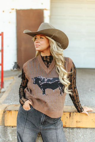 Angus Highway Ribbed V Neck Western Sweater Vest