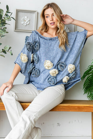 I NEVER PROMISED YOU A ROSE GARDEN DENIM TOP