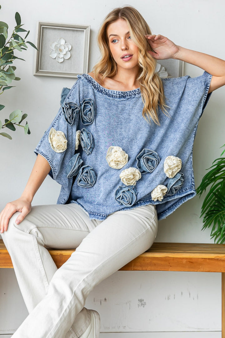 I NEVER PROMISED YOU A ROSE GARDEN DENIM TOP
