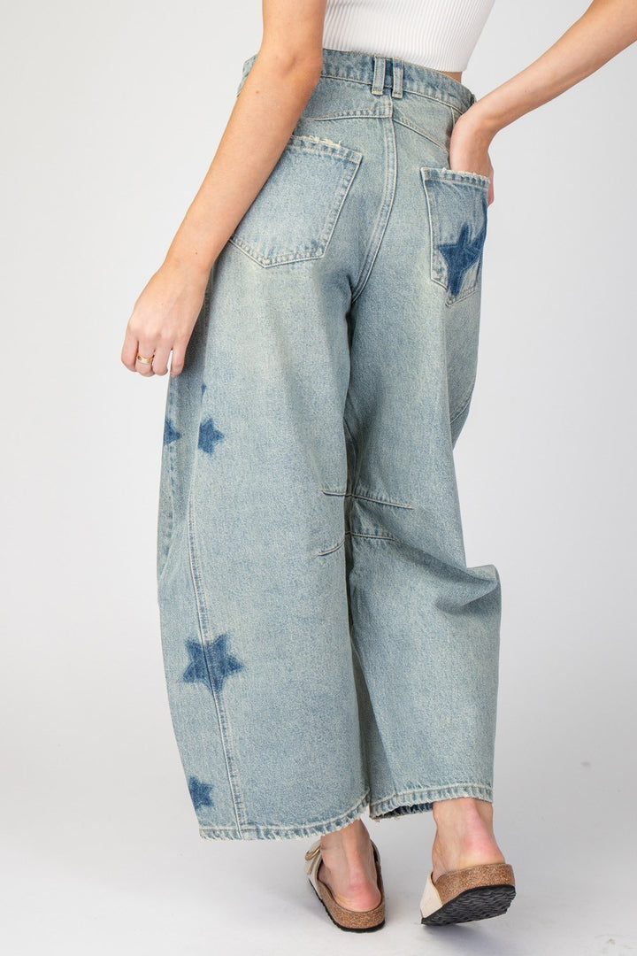 Star Printed Barrel Jeans