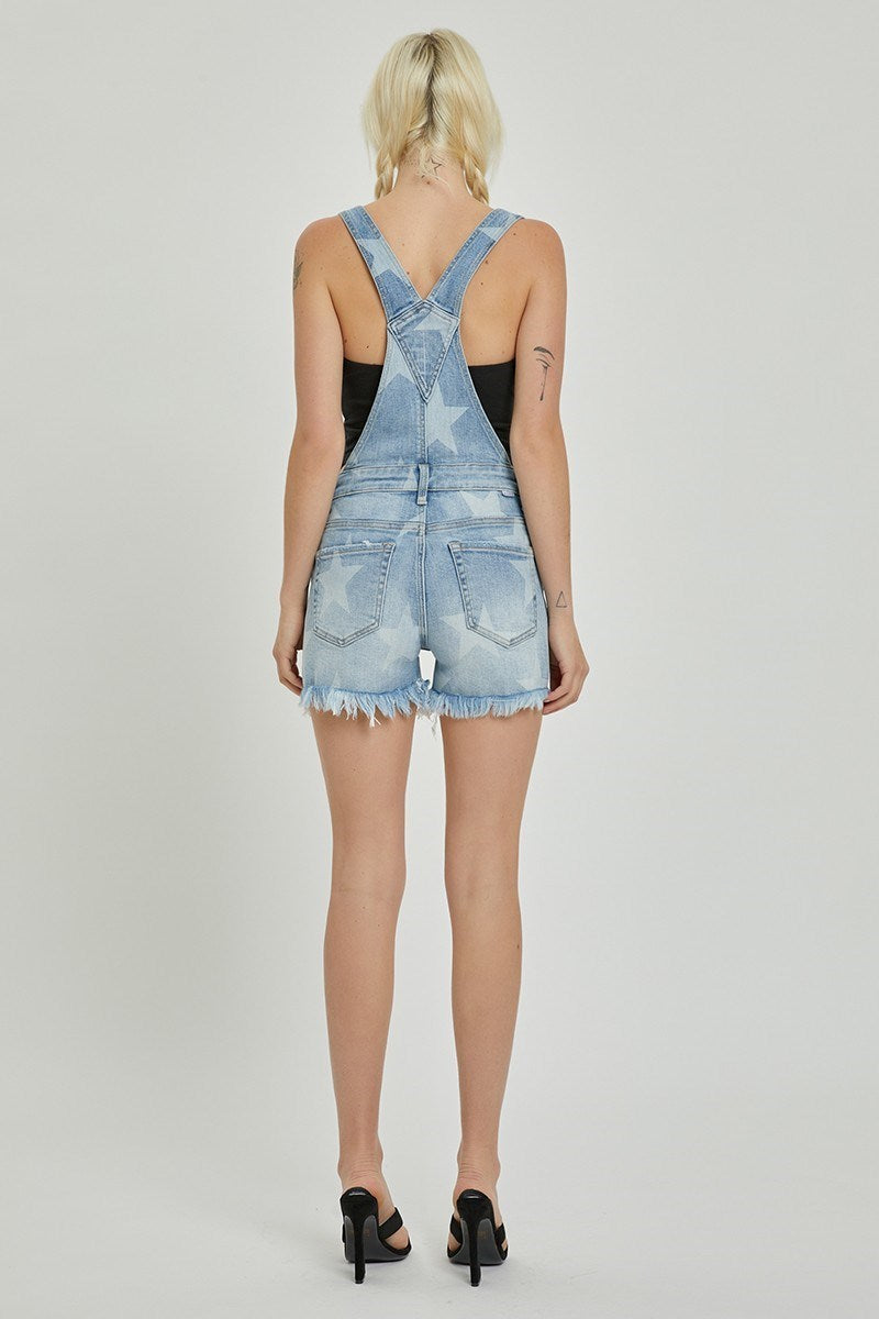 Risen High Rise Star Printed Denim Overall