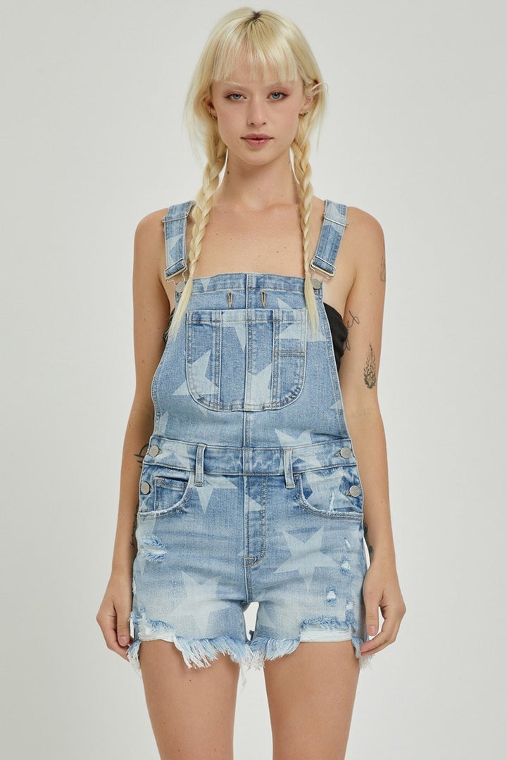 Risen High Rise Star Printed Denim Overall