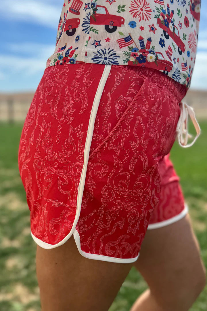 Raised Round Here Shorts - Red
