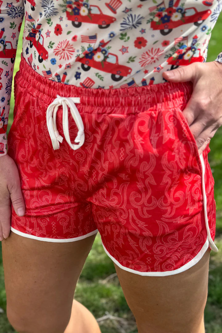 Raised Round Here Shorts - Red