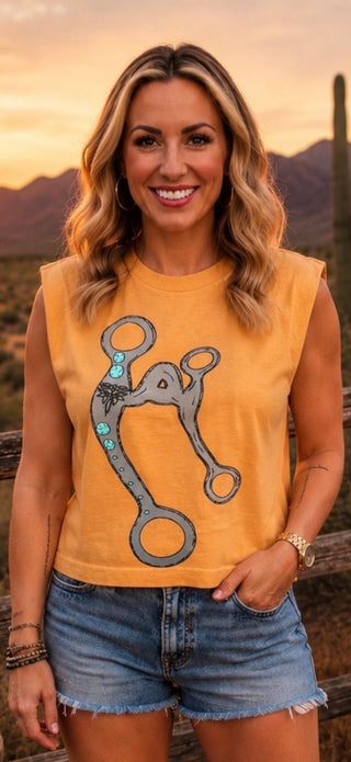 A Bit Ranchy Mom Crop Muscle Tee -Mustard - Barbwire n Bougie Boutique
