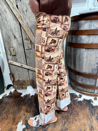 A Western Story Print Mid-Rise Cuffed Jeans - Barbwire n Bougie Boutique