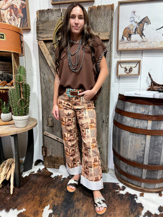 A Western Story Print Mid-Rise Cuffed Jeans - Barbwire n Bougie Boutique