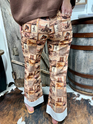 A Western Story Print Mid-Rise Cuffed Jeans - Barbwire n Bougie Boutique