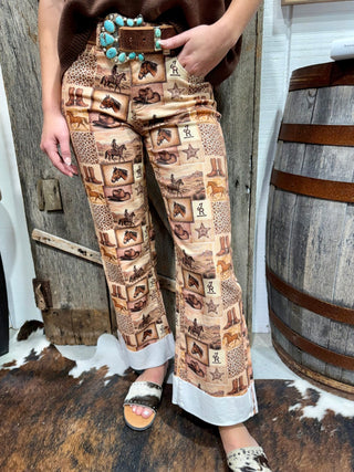 A Western Story Print Mid-Rise Cuffed Jeans - Barbwire n Bougie Boutique