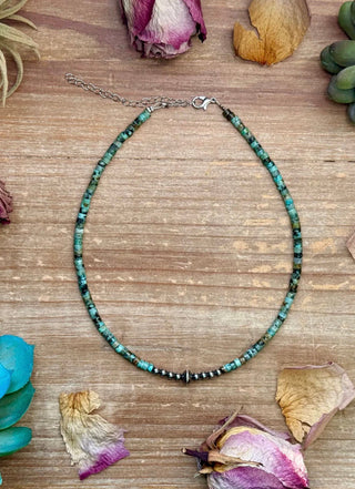 African Turquoise Heishi & Sterling Silver Pearl Necklace - Barbwire n Bougie Boutique
