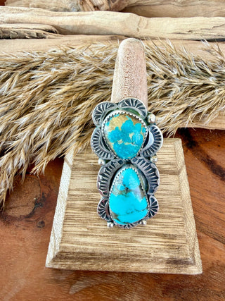 Albert Cleveland Kingman Turquoise Adjustable Ring-Native American-Sterling Silver - Barbwire n Bougie Boutique