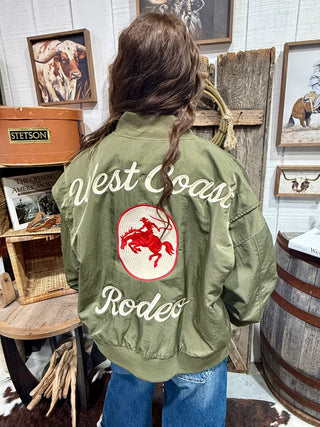 Army Green West Coast Rodeo Satin Bomber - Barbwire n Bougie Boutique