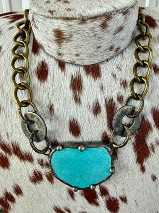 Art By Amy “Brooklyn Slab” Turquoise Statement Necklace – 16–18” - Barbwire n Bougie Boutique