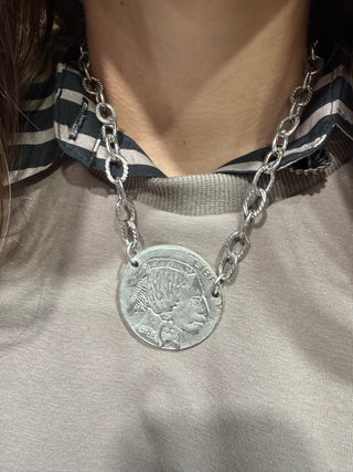 Art by Amy Chief Coin Reversible Buffalo Nickel Choker Necklace – Double Sided - Barbwire n Bougie Boutique