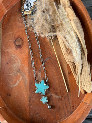 Art by Amy Cosmic Trail Turquoise Howlite Double Star Necklace – Western Silver Chain - Barbwire n Bougie Boutique