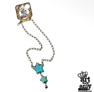 Art by Amy Cosmic Trail Turquoise Howlite Double Star Necklace – Western Silver Chain - Barbwire n Bougie Boutique
