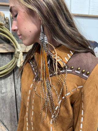 Art by Amy Long Guinness Feather Statement Earrings – 10” to 14” | Western Boho - Barbwire n Bougie Boutique