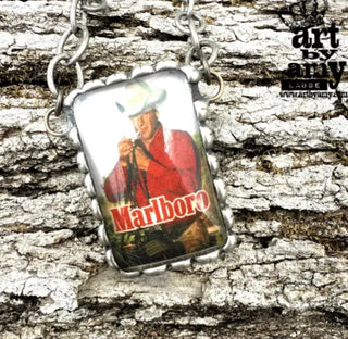 Art by Amy Marlboro Man Western Cowboy Statement Necklace – 18” Chain - Barbwire n Bougie Boutique