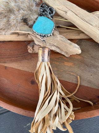 Art By Amy Turquoise Slab & Leather Tassel Statement Necklace - Barbwire n Bougie Boutique