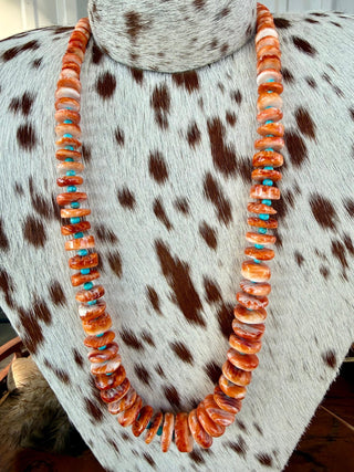 Authentic Orange Spiny Oyster & Turquoise Disc Necklace – 24” - Barbwire n Bougie Boutique