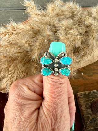 Authentic Turquoise Sterling Silver Butterfly Ring - Barbwire n Bougie Boutique