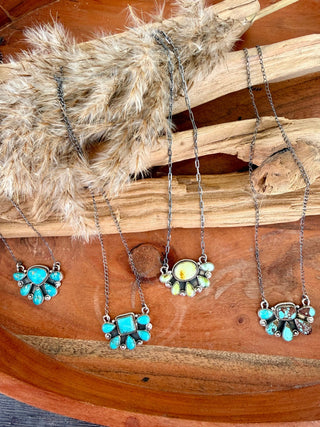 Authentic Turquoise Sterling Silver Half Cluster Necklace - Barbwire n Bougie Boutique