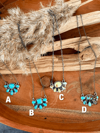 Authentic Turquoise Sterling Silver Half Cluster Necklace - Barbwire n Bougie Boutique