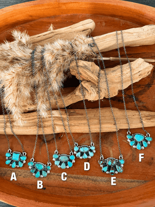 Authentic Turquoise Sterling Silver Half Cluster Necklace - Barbwire n Bougie Boutique
