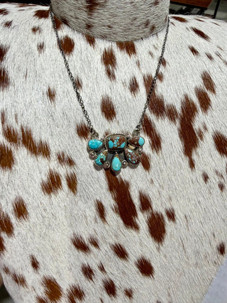 Authentic Turquoise Sterling Silver Half Cluster Necklace - Barbwire n Bougie Boutique