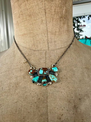 Authentic Turquoise Sterling Silver Half Cluster Necklace - Barbwire n Bougie Boutique