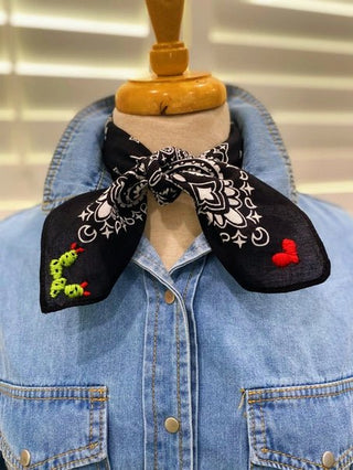 Black Cactus Cutie Embroidered Bandana - Barbwire n Bougie Boutique