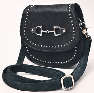 Black Cowhide Snaffle Bit Genuine Leather Crossbody Bag - Barbwire n Bougie Boutique