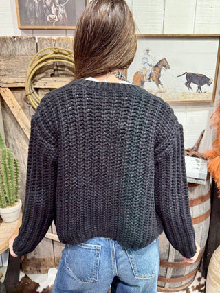 Black Cropped Chunky Knit Sweater - Barbwire n Bougie Boutique