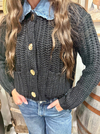 Black Cropped Chunky Knit Sweater - Barbwire n Bougie Boutique