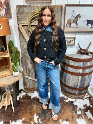 Black Cropped Chunky Knit Sweater - Barbwire n Bougie Boutique