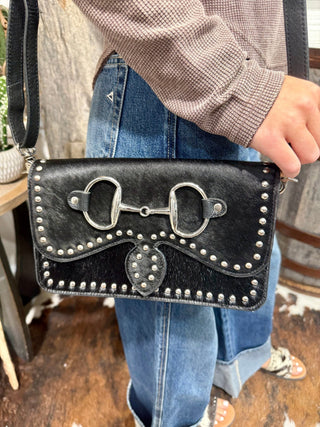 Black Hair-On Hide Horse Bit Crossbody Bag | Genuine Leather Western Purse - Barbwire n Bougie Boutique