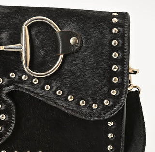 Black Hair-On Hide Horse Bit Crossbody Bag | Genuine Leather Western Purse - Barbwire n Bougie Boutique
