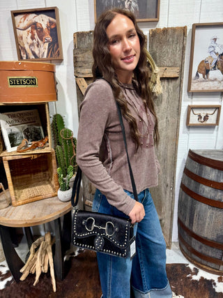 Black Hair-On Hide Horse Bit Crossbody Bag | Genuine Leather Western Purse - Barbwire n Bougie Boutique