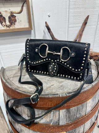 Black Hair-On Hide Horse Bit Crossbody Bag | Genuine Leather Western Purse - Barbwire n Bougie Boutique