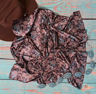 Black Paisley Wild Rag Scarf – 28” x 28” Western Floral & Turquoise Print - Barbwire n Bougie Boutique